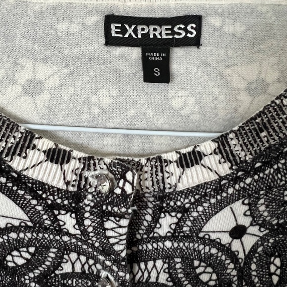 Express Black & White Lace Cardigan with Crystal Buttons - Picture 3 of 4